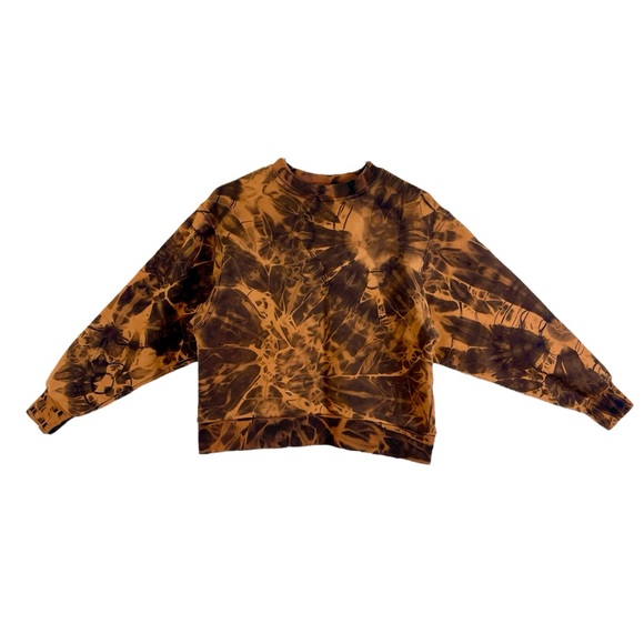 Cropped Cotton Sweatshirt, Streetwear, Acid Wash, Small, Tie Dye, Black, Shibori - Picture 3 of 11